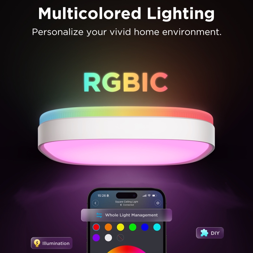 Govee - LED RGBIC Plafon ściemnialny LED/24W/230V 2700-6500K Wi-Fi 30x30 cm