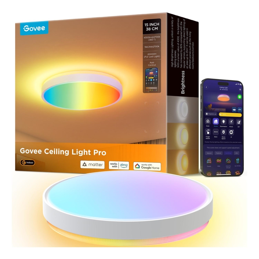 Govee - LED RGBIC Plafon ściemnialny LED/49W/230V 2700-6500K Wi-Fi