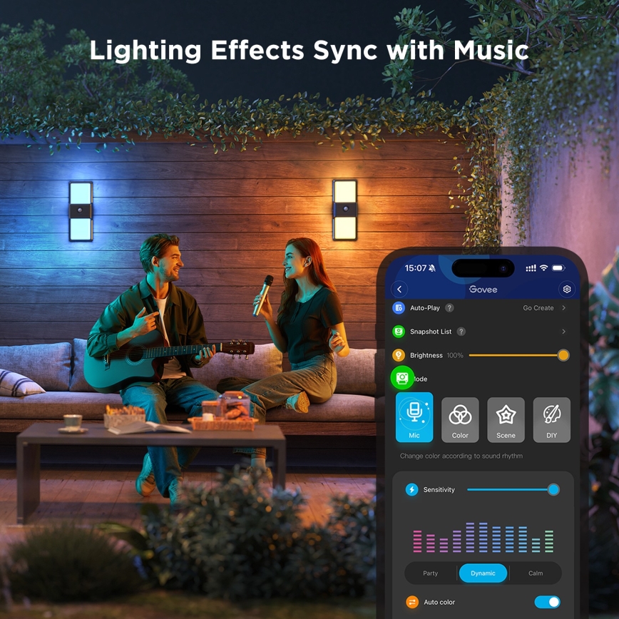 Govee - LED RGBIC Ściemnialny kinkiet zewnętrzny z czujnikiem ruchu LED/230V IP65 2700-6500K Wi-Fi