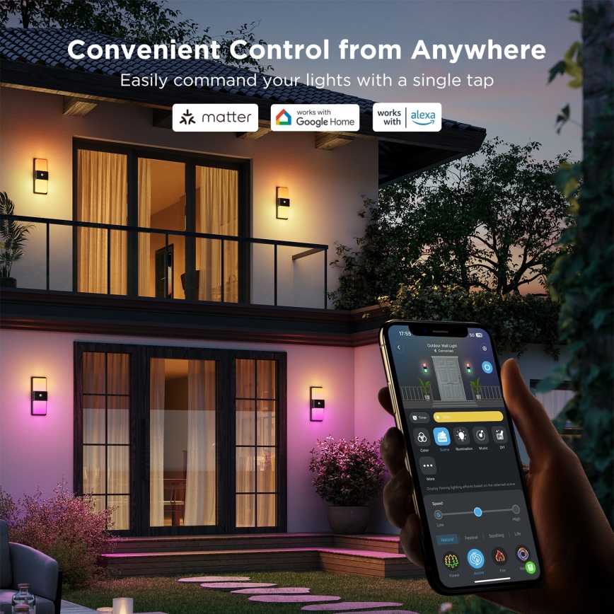 Govee - LED RGBIC Ściemnialny kinkiet zewnętrzny z czujnikiem ruchu LED/230V IP65 2700-6500K Wi-Fi