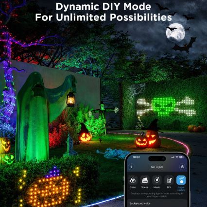 Govee - LED RGBIC Zewnętrzna siatka świetlna 143x85cm Wi-Fi Matter IP65