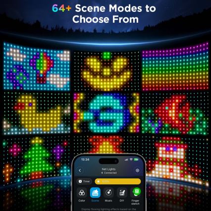 Govee - LED RGBIC Zewnętrzna siatka świetlna 143x85cm Wi-Fi Matter IP65