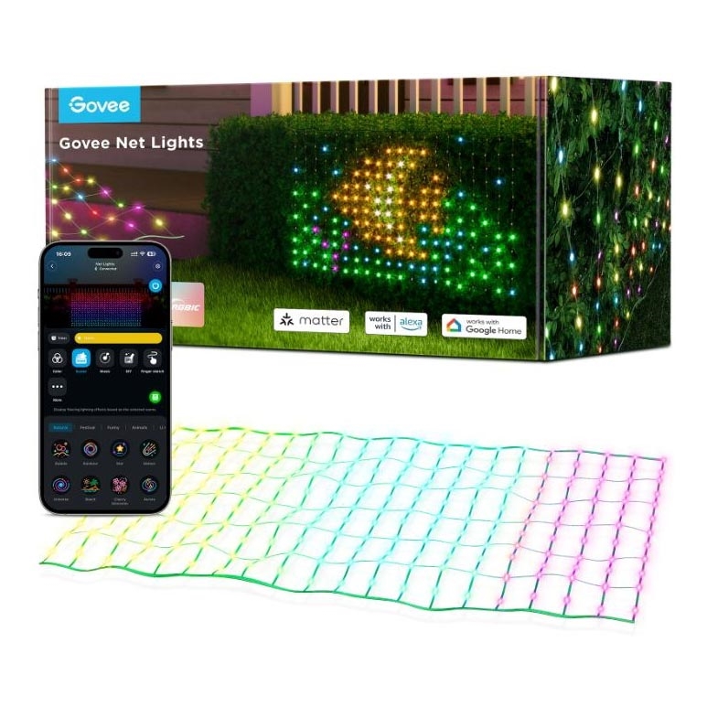 Govee - LED RGBIC Zewnętrzna sieć oświetleniowa 143x85cm Wi-Fi Matter IP65
