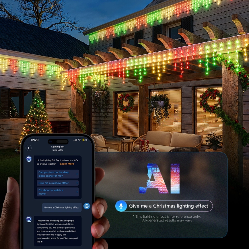 Govee - LED RGBIC Zewnętrzny łańcuch sopelków 10m Wi-Fi Matter IP65