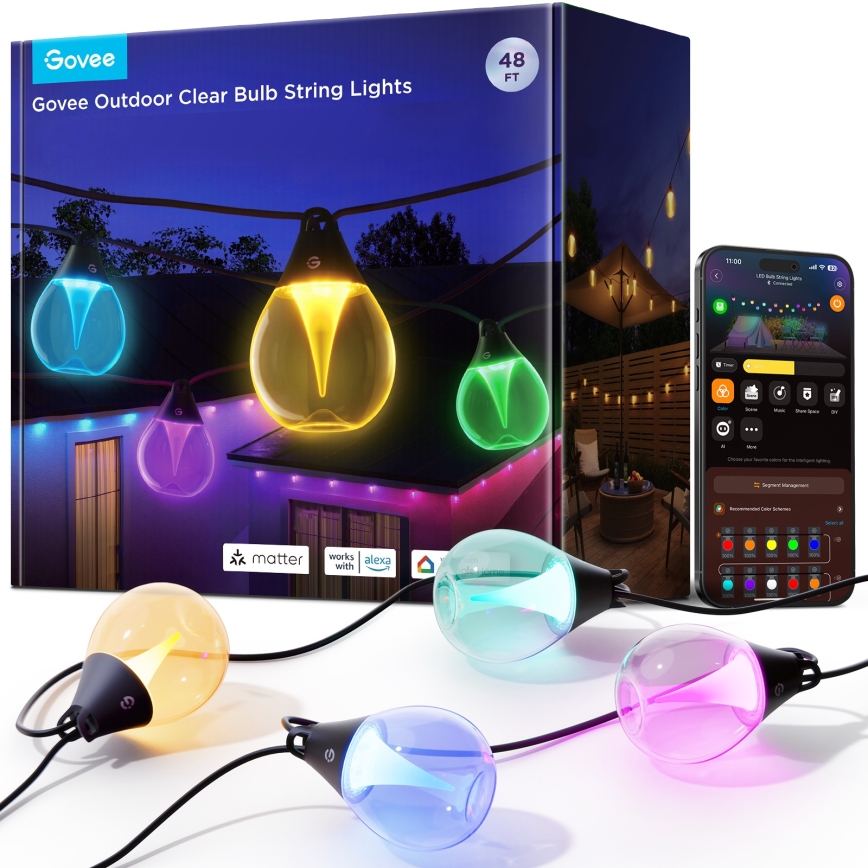 Govee - LED RGBICW Ściemnialny zewnętrzny ozdobny łańcuch LED/24W/230V IP67 2700-6500K Wi-Fi