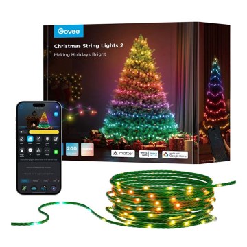 Govee - LED RGBICW Zewnętrzny łańcuch świąteczny 2700-6500K 20m Wi-Fi Matter IP66