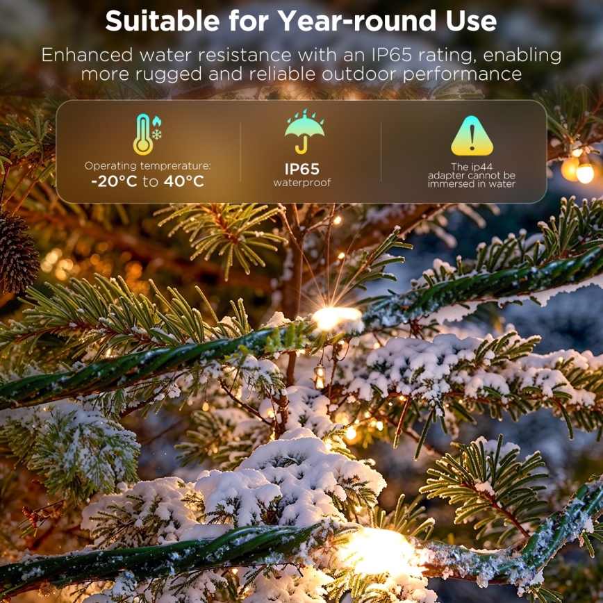 Govee - LED RGBICW Zewnętrzny łańcuch świąteczny 2700-6500K 20m Wi-Fi Matter IP66