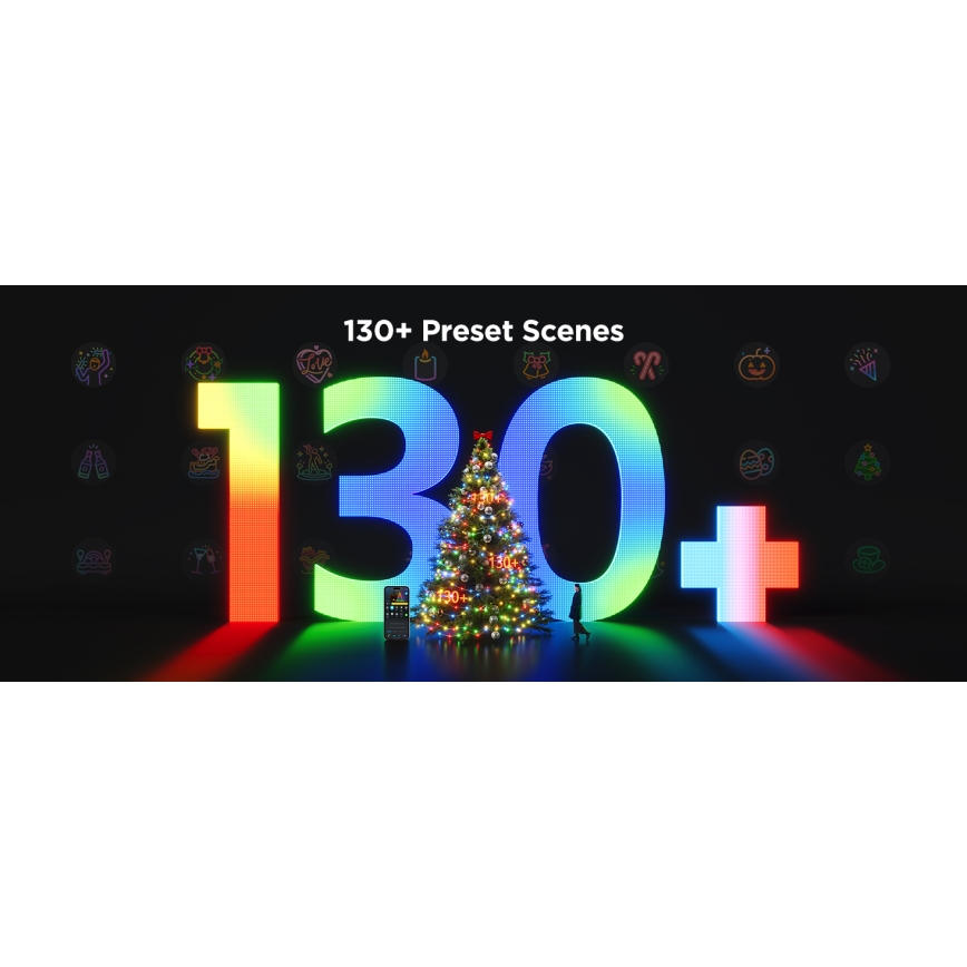 Govee - LED RGBICW Zewnętrzny łańcuch świąteczny 2700-6500K 20m Wi-Fi Matter IP66
