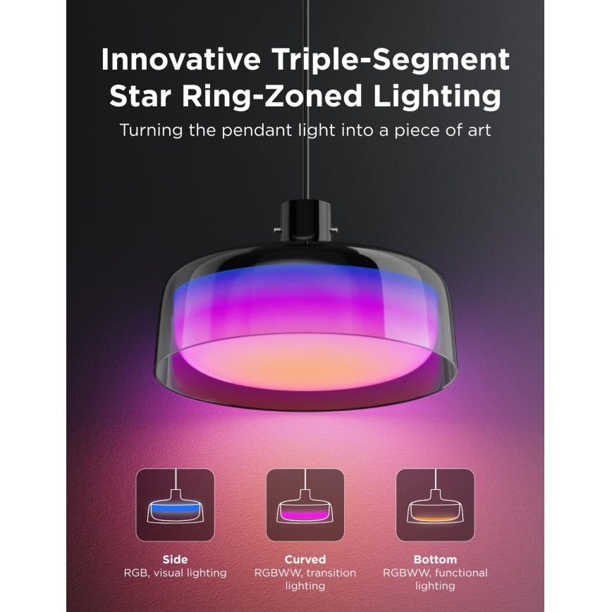 Govee - LED RGBICWW ściemnialna lampa wisząca na przewodzie LED/21W/230V Matter Wi-Fi