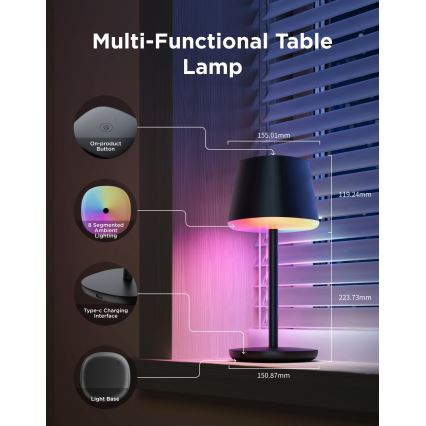 Govee - LED RGBICWW Ściemniana lampa stołowa CLASSIC MATTER LED/10W/5V 4800mAh Wi-Fi