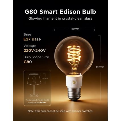 Govee - ściemnialna żarówka LED RGBWW Smart MATTER G80 E27/5W/230V 2700-6500K Wi-Fi