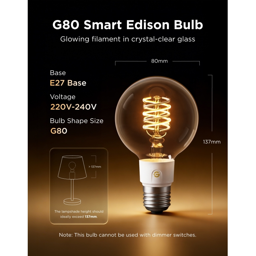 Govee - ściemnialna żarówka LED RGBWW Smart MATTER G80 E27/5W/230V 2700-6500K Wi-Fi