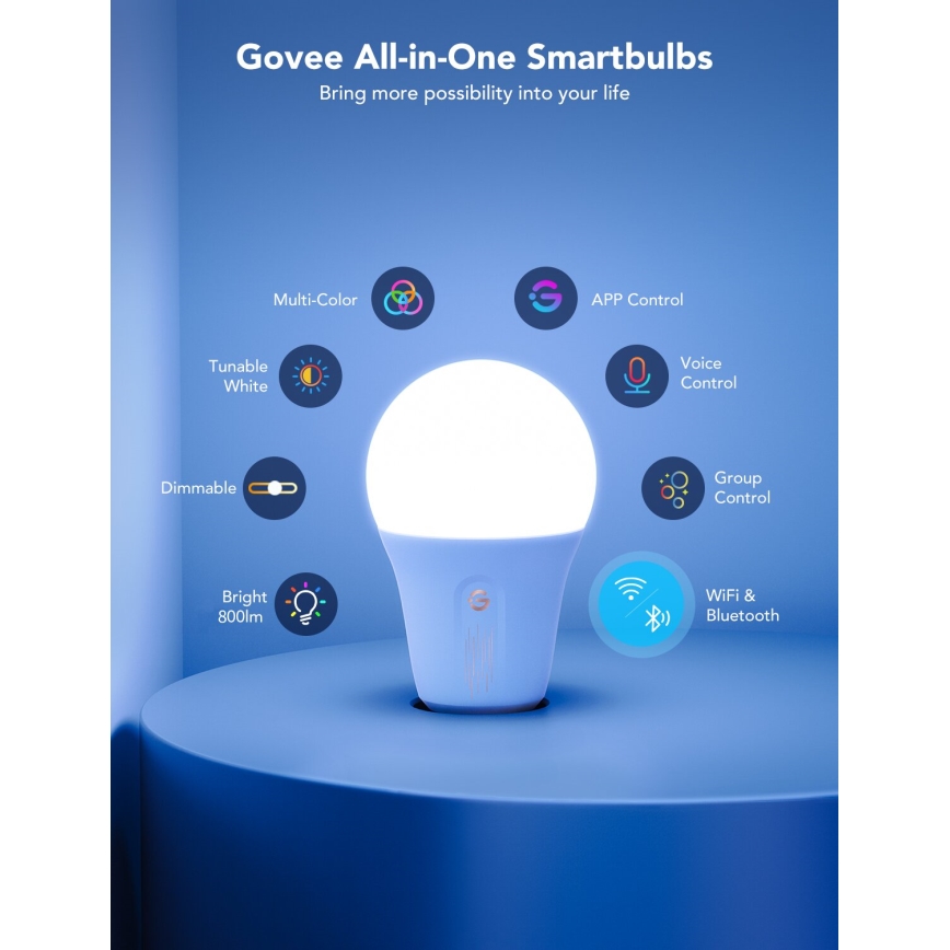 Govee - LED RGBWW Żarówka ściemnialna Smart E27/9W/230V 2700-6500K Wi-Fi