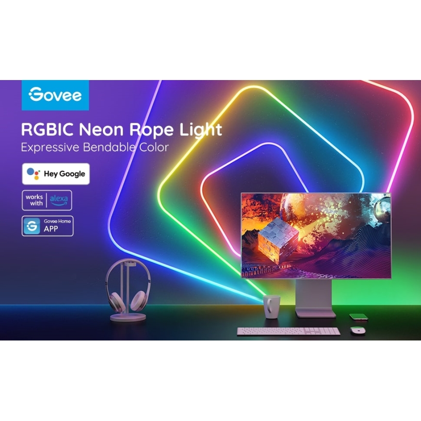 Govee - Neon SMART zginana LED taśma RGBIC 2m Wi-Fi IP67