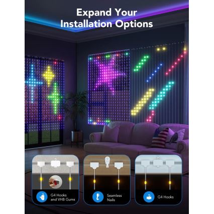 Govee - RGBIC Kurtyna świetlna 520 LED 1,5x2m Wi-Fi IP65