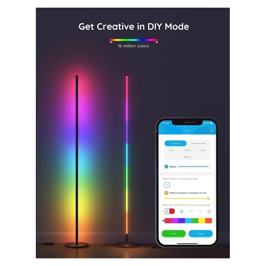 Govee - RGBICW Inteligentny Narożnik Floor Lamp Wi-Fi