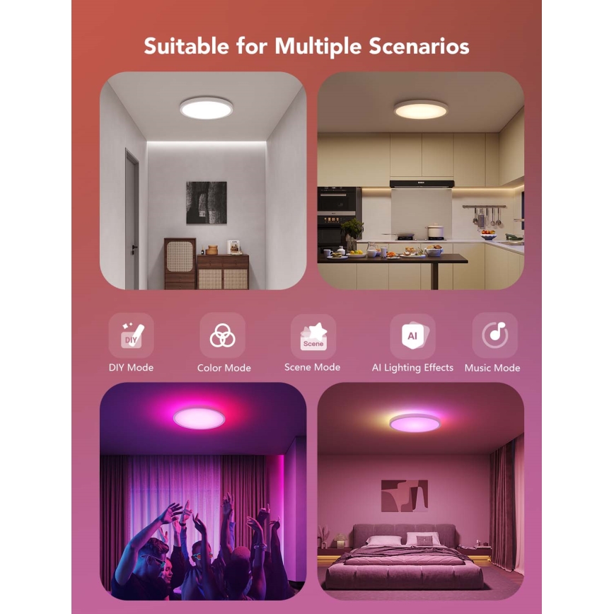 Govee - LED RGBICWW ściemnialna oprawa sufitowa LED/29W/230V śr. 30 cm matowa Wi-Fi