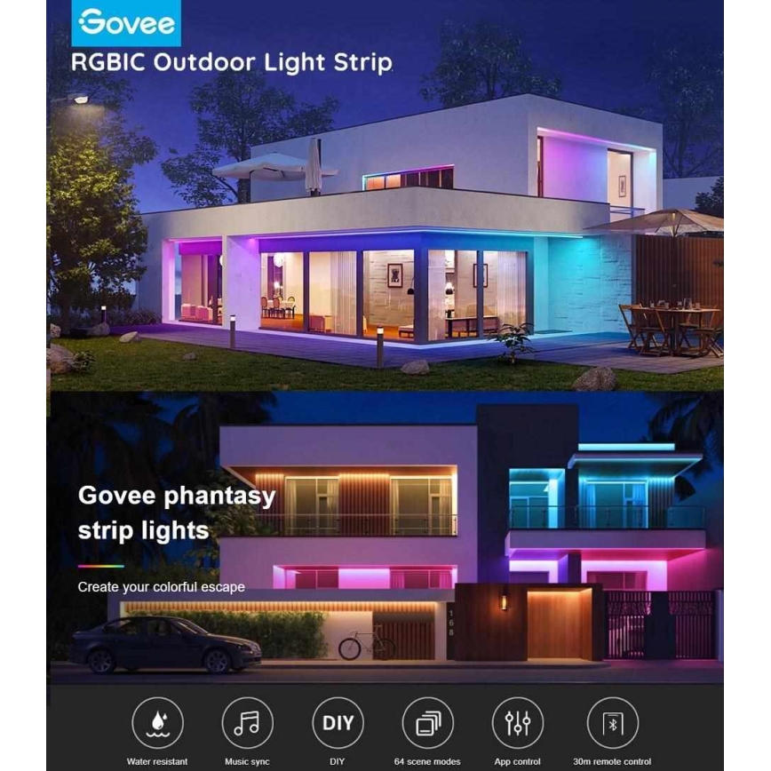 Govee - Taśmy LED Phantasy Outdoor Pro SMART 10m - zewnętrzne RGBIC Wi-Fi IP65
