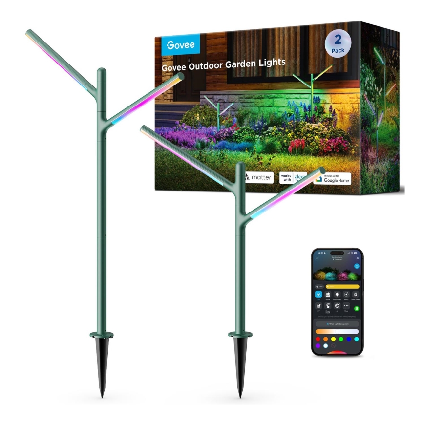Govee - ZESTAW 2x LED RGBICWW Ściemnialna lampa zewnętrzna LED/18W/230V IP66 2700-6500K Wi-Fi