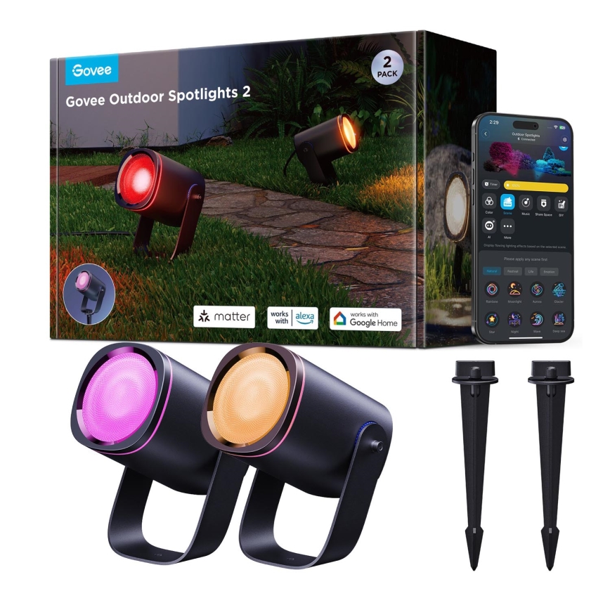 Govee - ZESTAW 2x LED RGBWW Ściemniane oświetlenie punktowe LED/12W/230V IP67 2700-6500K Wi-Fi