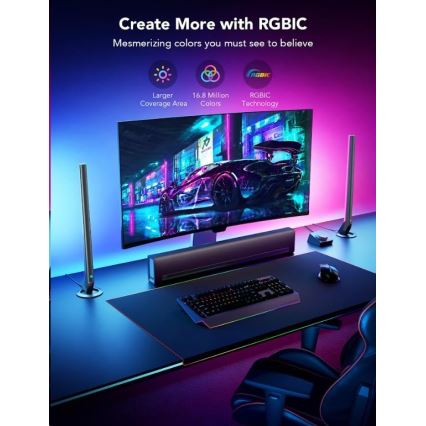 Govee - ZESTAW 2x Smart Gaming Wi-Fi LED RGBIC Panele + Smart Dual czarny + pilot zdalnego sterowania
