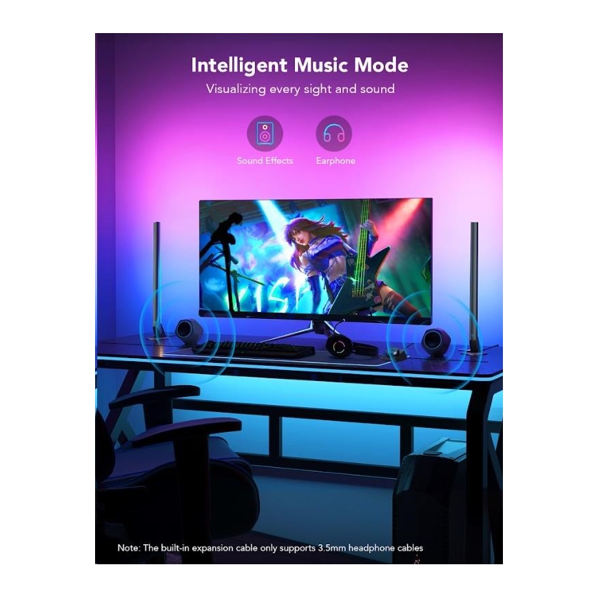 Govee - ZESTAW 2x Smart Gaming Wi-Fi LED RGBIC Panele + Smart Dual czarny + pilot zdalnego sterowania
