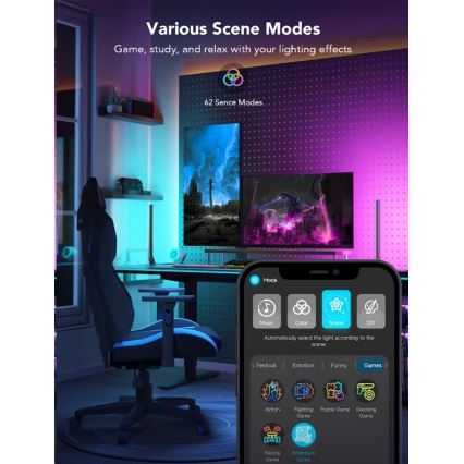 Govee - ZESTAW 2x Smart Gaming Wi-Fi LED RGBIC Panele + Smart Dual czarny + pilot zdalnego sterowania