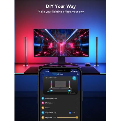 Govee - ZESTAW 2x Smart Gaming Wi-Fi LED RGBIC Panele + Smart Dual czarny + pilot zdalnego sterowania
