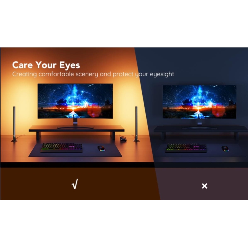 Govee - ZESTAW 2x Smart Gaming Wi-Fi LED RGBIC Panele + Smart Dual czarny + pilot zdalnego sterowania