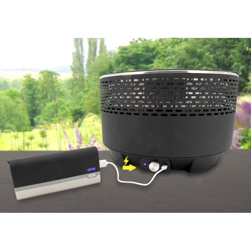 Grill stołowy na węgiel drzewny 4xAA/USB czarny