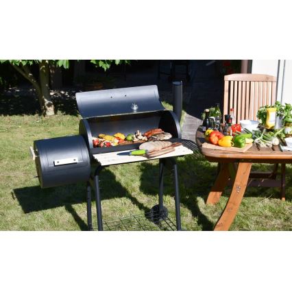 Grill węglowy z wędzarnią czarny/drewno