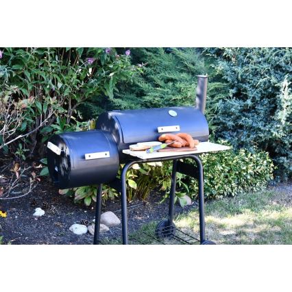 Grill węglowy z wędzarnią czarny/drewno