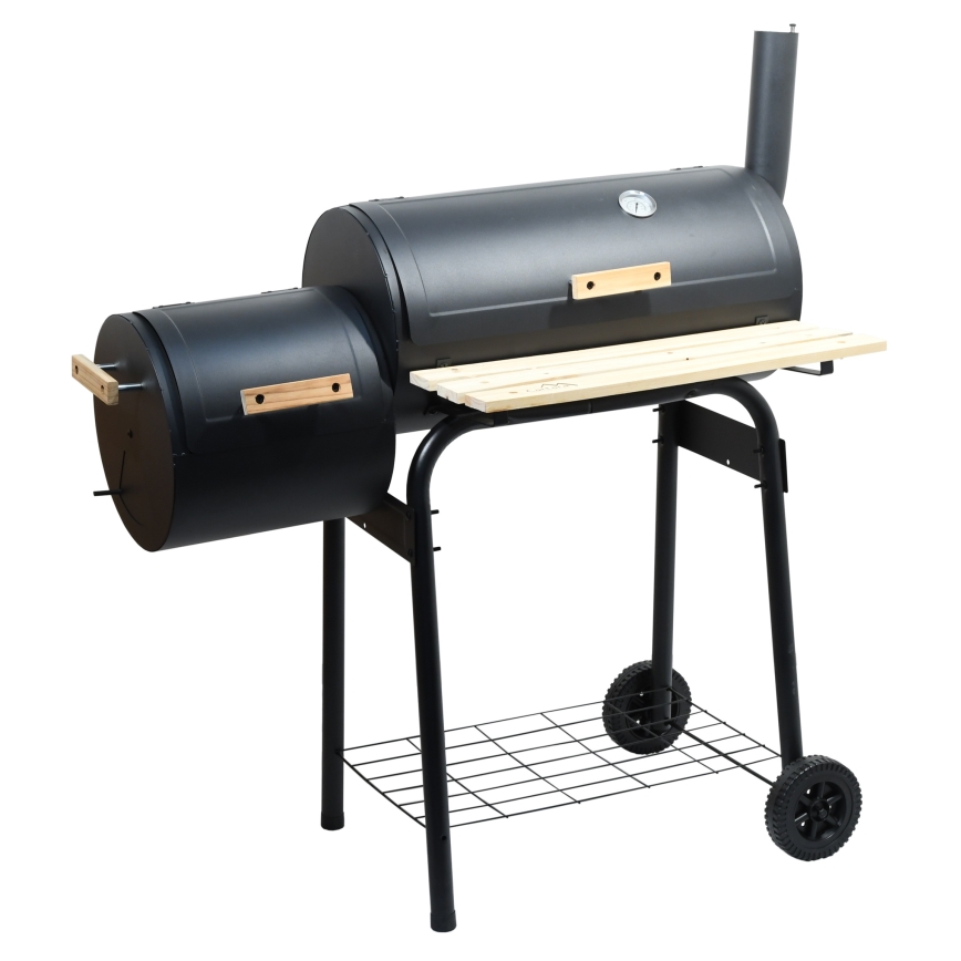 Grill węglowy z wędzarnią czarny/drewno