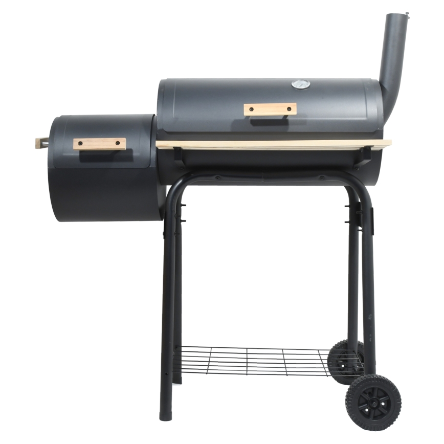 Grill węglowy z wędzarnią czarny/drewno