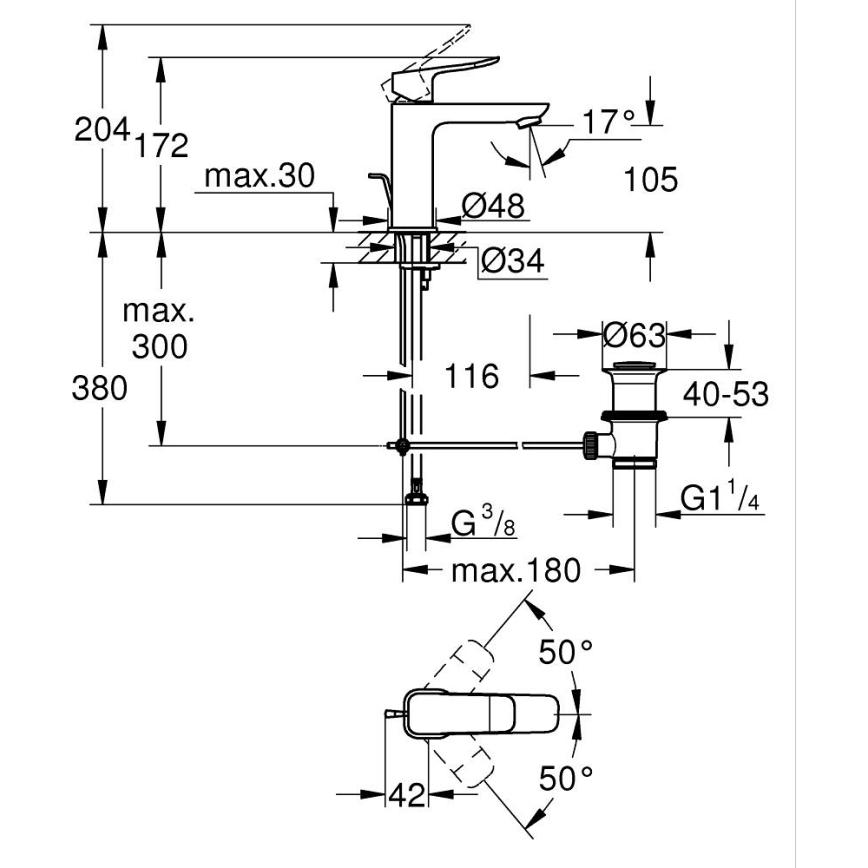 GROHE 1018322430 - Bateria umywalkowa DICE M czarna