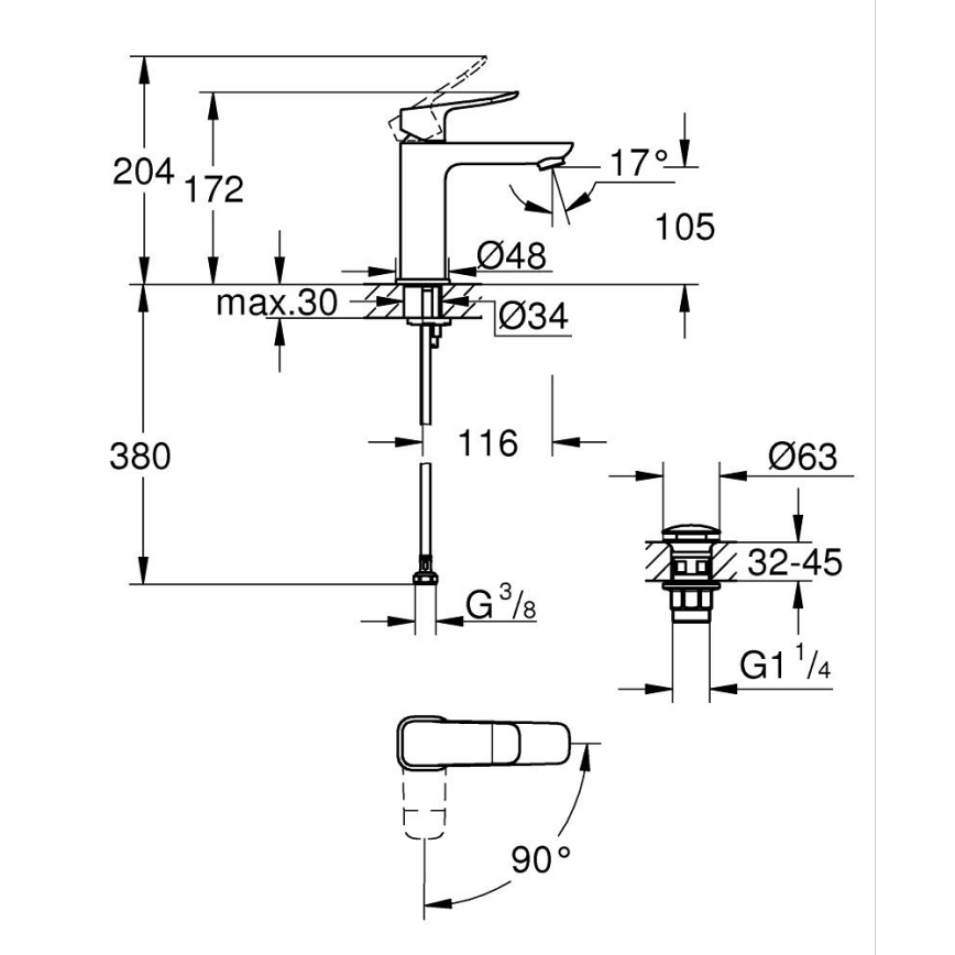 GROHE 1018362430 - Bateria umywalkowa DICE M czarna
