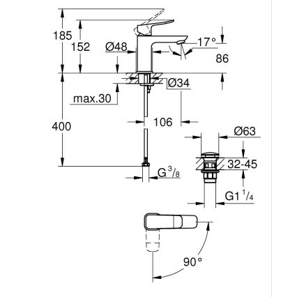 GROHE 1018610000 - Bateria umywalkowa DICE S, chrom błyszczący