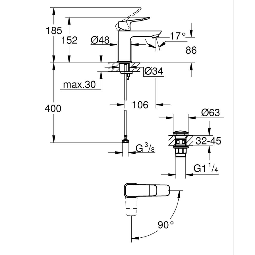 GROHE 1018612430 - Bateria umywalkowa DICE S czarna
