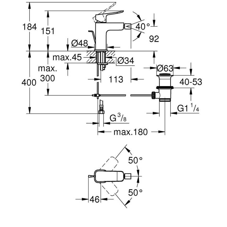 GROHE 1018772430 - Bateria bidetowa DICE czarna
