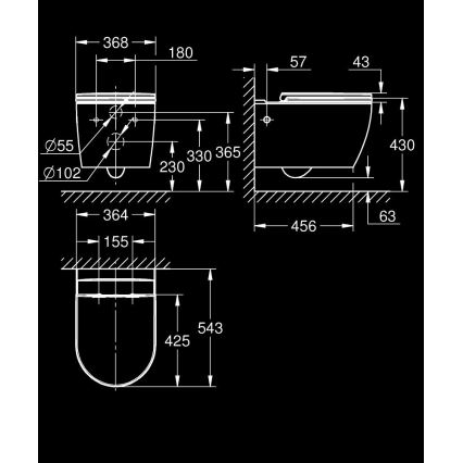 GROHE 103848SH00 - Wisząca miska WC START ROUND CERAMIC 368 × 543 mm, duro-biała