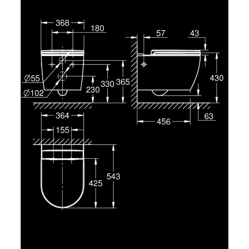 GROHE 103848SH00 - Wisząca miska WC START ROUND CERAMIC 368 × 543 mm, duro-biała
