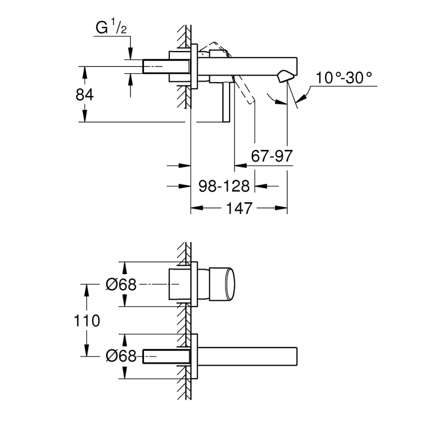 GROHE 19575001 - Bateria umywalkowa 2-otworowa CONCETTO 147 mm chrom błyszczący