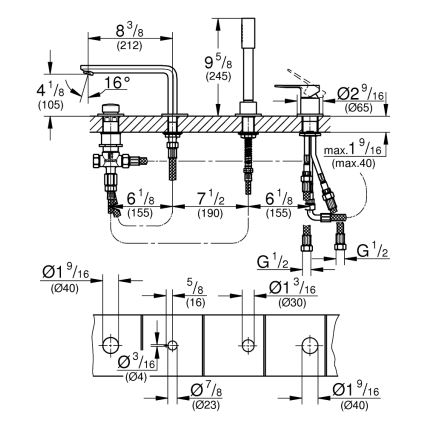 GROHE 19577001 - 4-otworowa bateria wannowa LINEARE, chrom błyszczący
