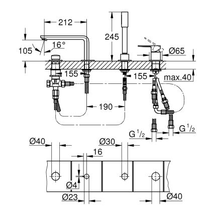 GROHE 19577001 - 4-otworowa bateria wannowa LINEARE, chrom błyszczący