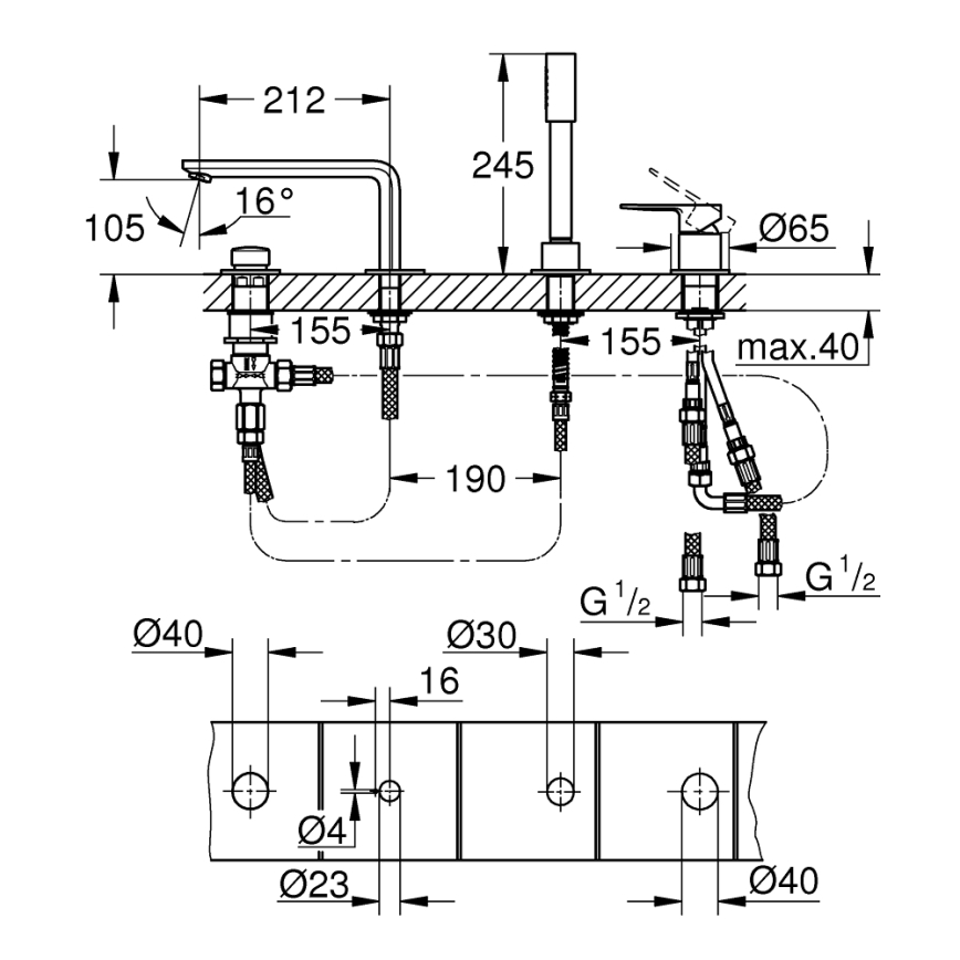 GROHE 19577001 - 4-otworowa bateria wannowa LINEARE, chrom błyszczący