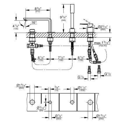 GROHE 19577001 - 4-otworowa bateria wannowa LINEARE, chrom błyszczący