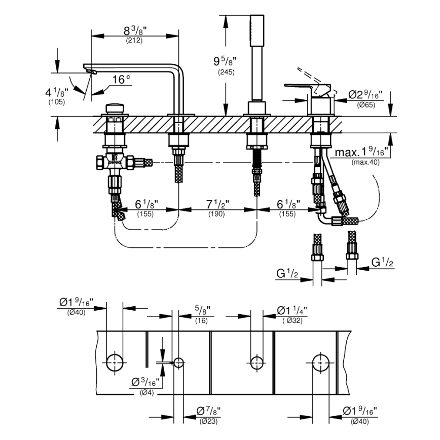 GROHE 19577001 - 4-otworowa bateria wannowa LINEARE, chrom błyszczący