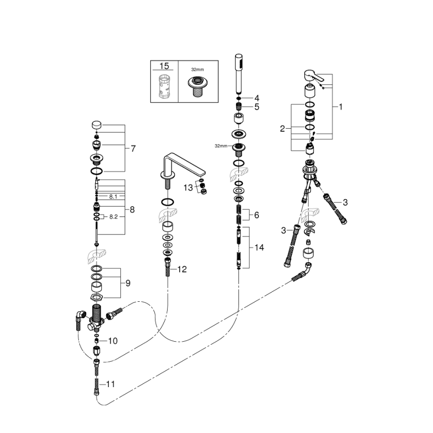 GROHE 19577001 - 4-otworowa bateria wannowa LINEARE, chrom błyszczący