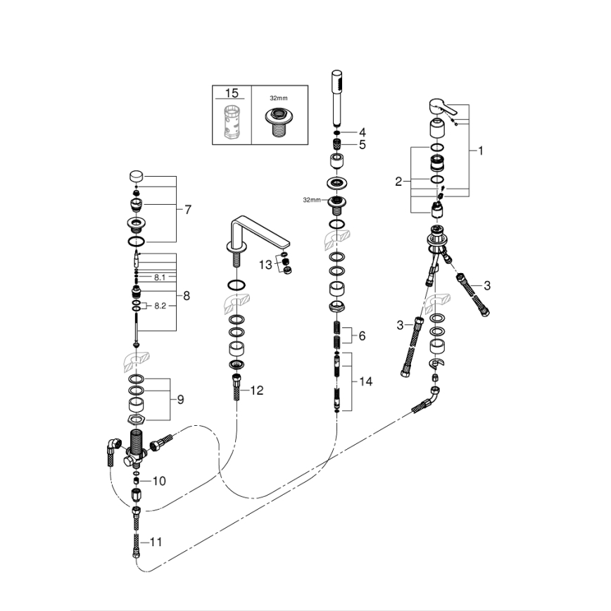 GROHE 19577001 - Czterootworowa bateria wannowa LINEARE, chrom błyszczący