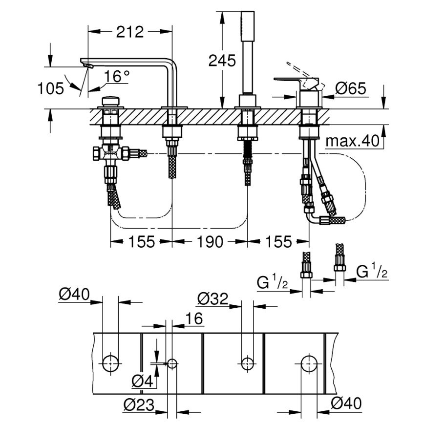 GROHE 19577001 - Czterootworowa bateria wannowa LINEARE, chrom błyszczący